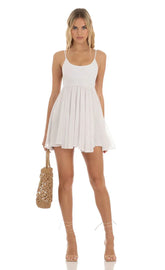 Dress in White with Gold Dots
