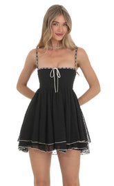 Dotted Babydoll Dress in Black