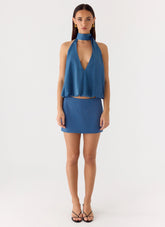 Do It Again Mini Skirt - Washed Navy