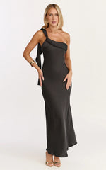 Calix Midi Dress - One Shoulder Slip Dress in Black