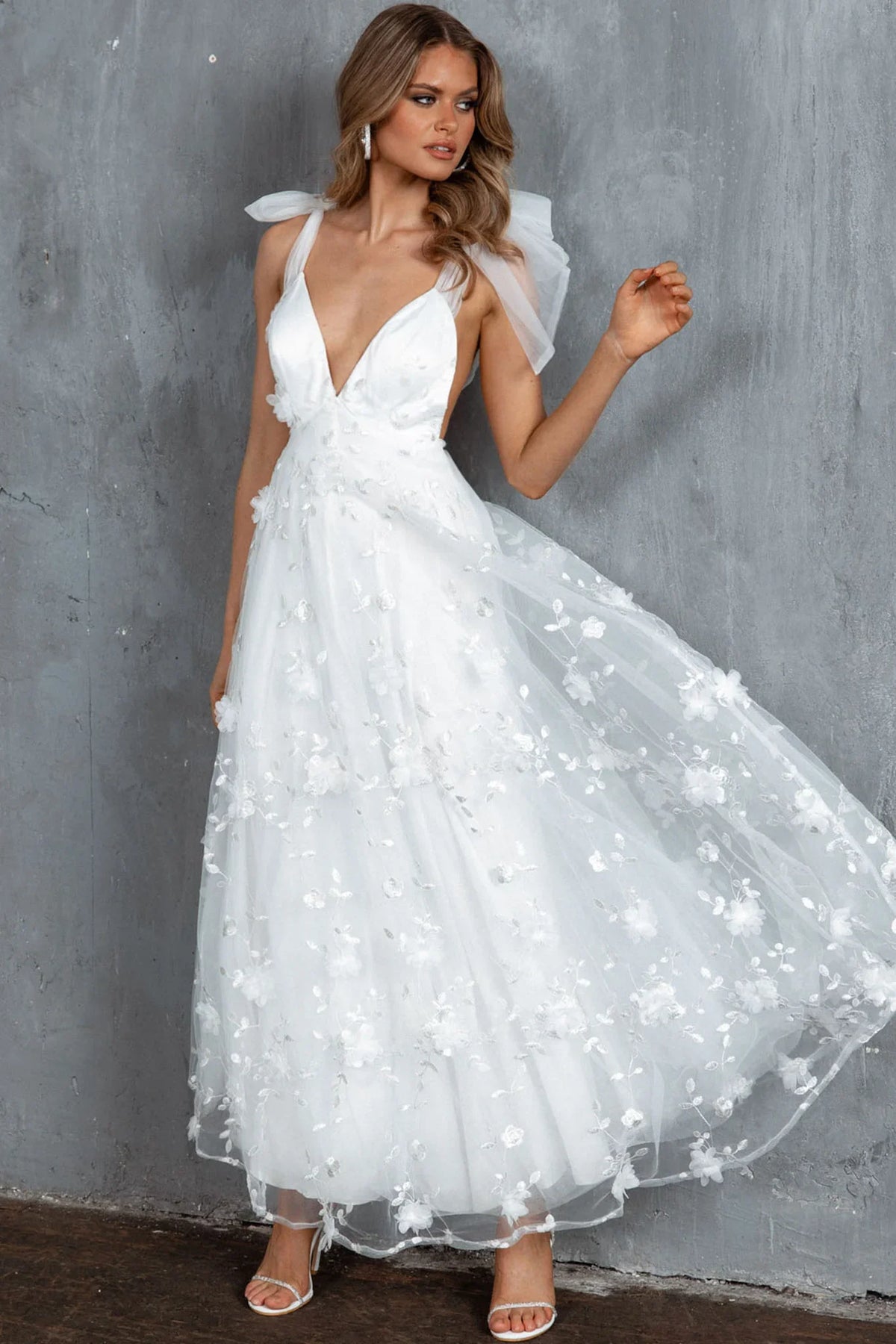Chantilly Tied Shoulder Maxi Dress White